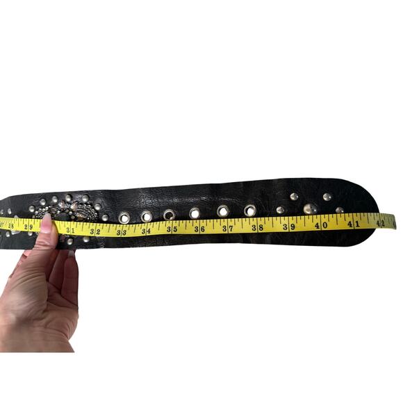 Unique Vintage Leather Heavily Jeweled Studded Beaded Black Belt 33-38” Apx XL main image 6